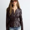 Collarless Leather Effect Peplum Blazer Collarless Leather Effect Peplum Blazer