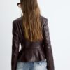 Collarless Leather Effect Peplum Blazer Collarless Leather Effect Peplum Blazer