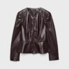 Collarless Leather Effect Peplum Blazer Collarless Leather Effect Peplum Blazer