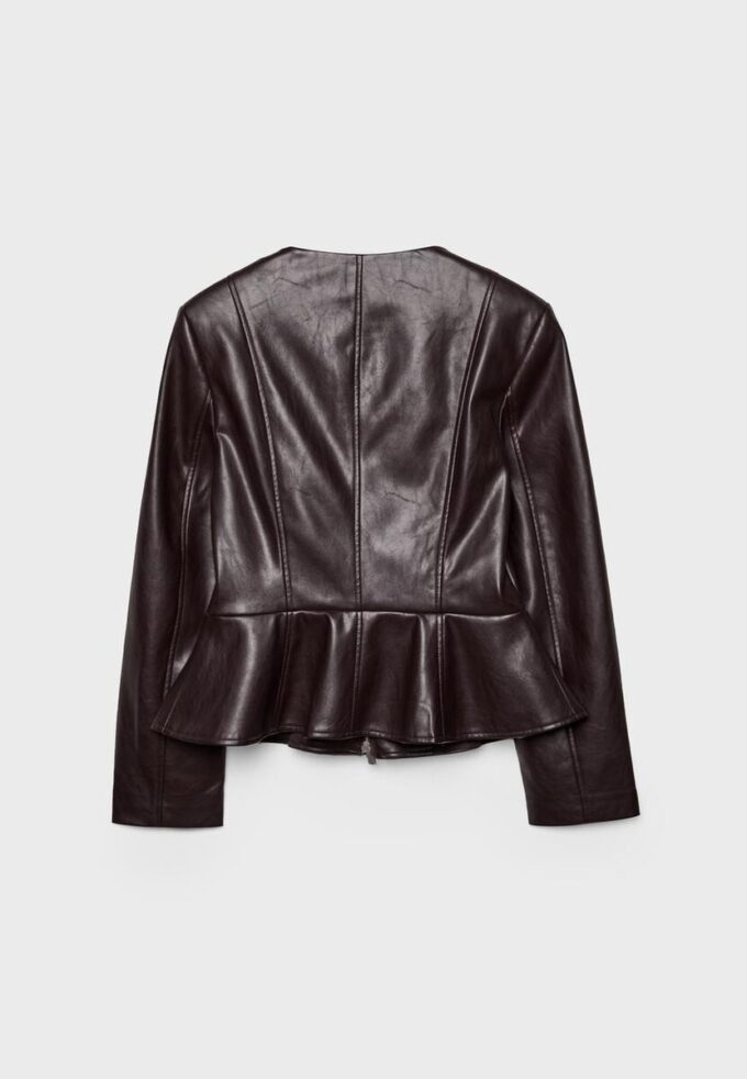 Collarless Leather Effect Peplum Blazer Collarless Leather Effect Peplum Blazer