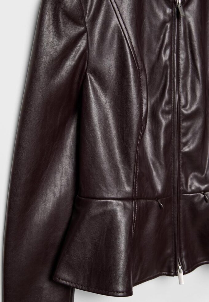 Collarless Leather Effect Peplum Blazer Collarless Leather Effect Peplum Blazer