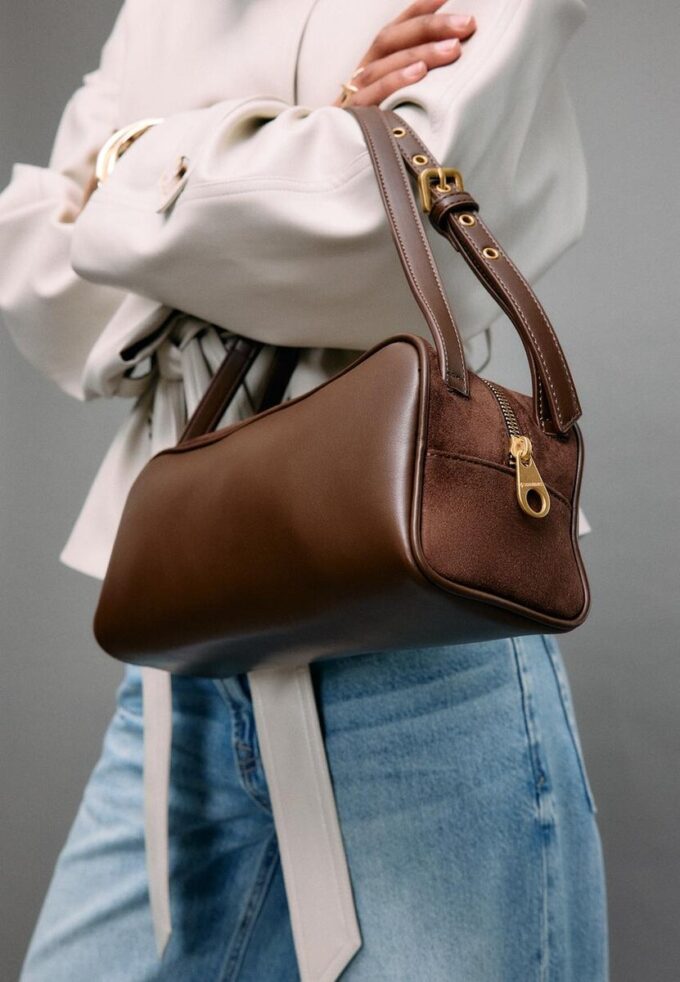 Contrast Shoulder Bag with Double Handle