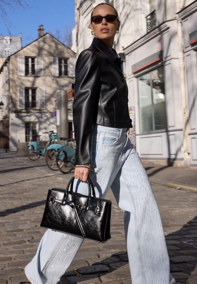 Crop Leather Effect Blazer