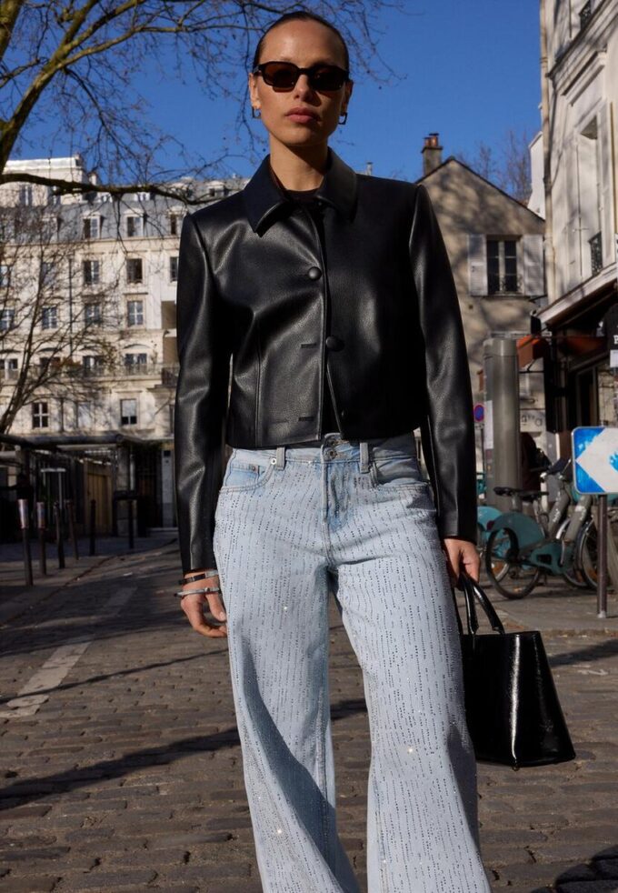 Crop Leather Effect Blazer