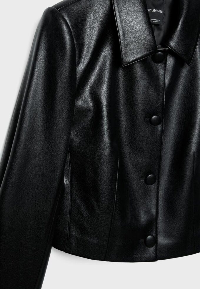 Crop Leather Effect Blazer