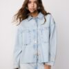 Cropped Denim Overshirt with Studs