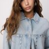 Cropped Denim Overshirt with Studs