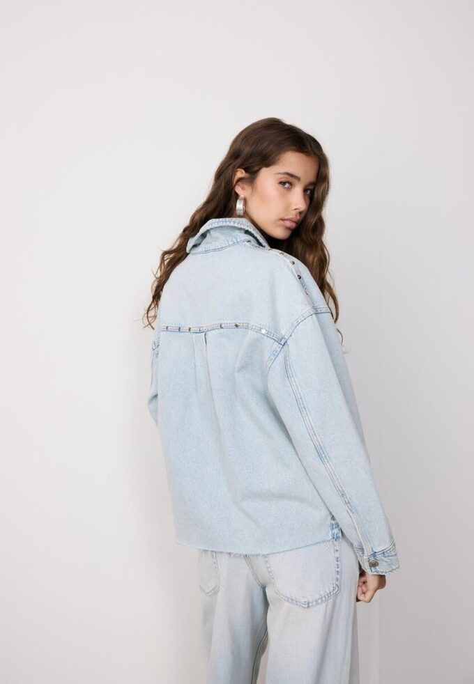 Cropped Denim Overshirt with Studs