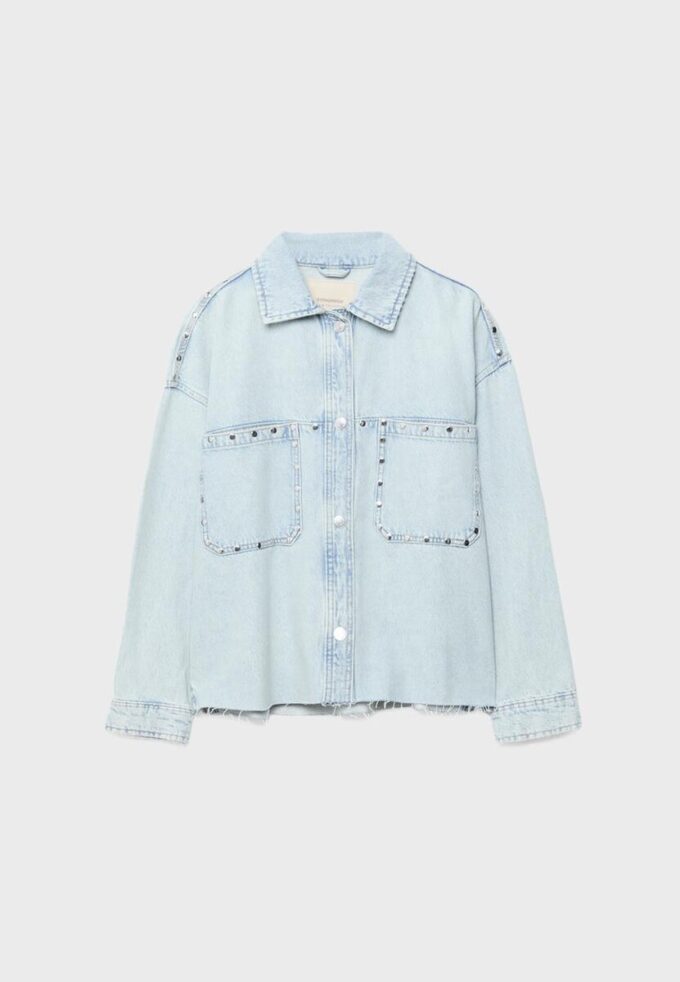 Cropped Denim Overshirt with Studs