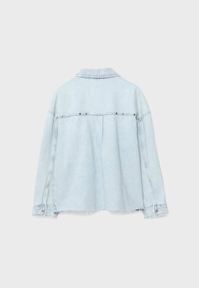Cropped Denim Overshirt with Studs