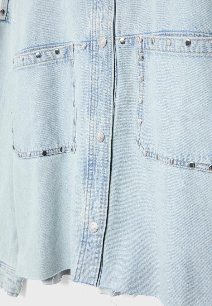 Cropped Denim Overshirt with Studs