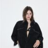 Cropped Studded Denim Overshirt