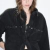 Cropped Studded Denim Overshirt