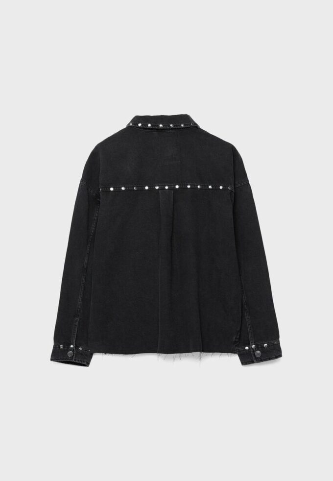 Cropped Studded Denim Overshirt