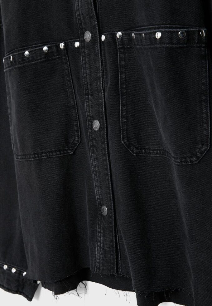 Cropped Studded Denim Overshirt