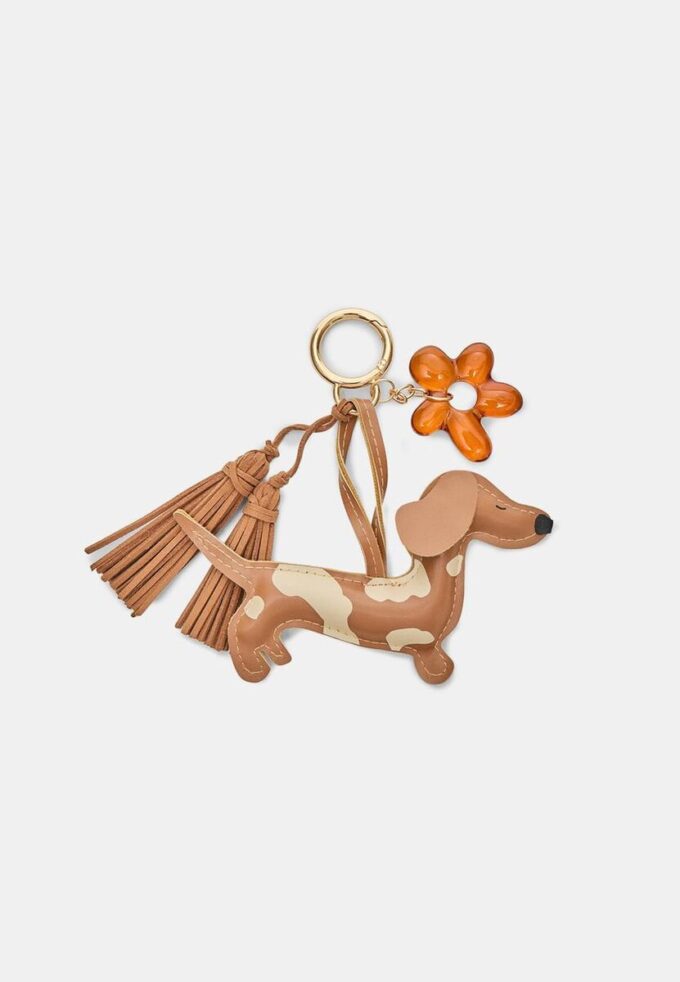 Dog and Flower Charm Keyring
