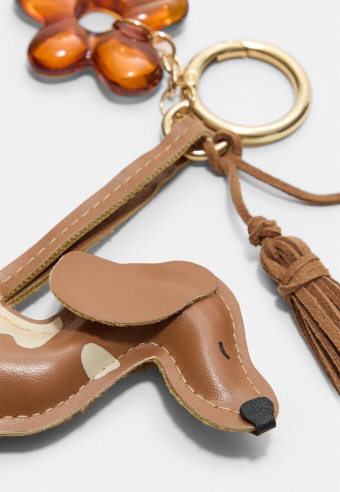 Dog and Flower Charm Keyring