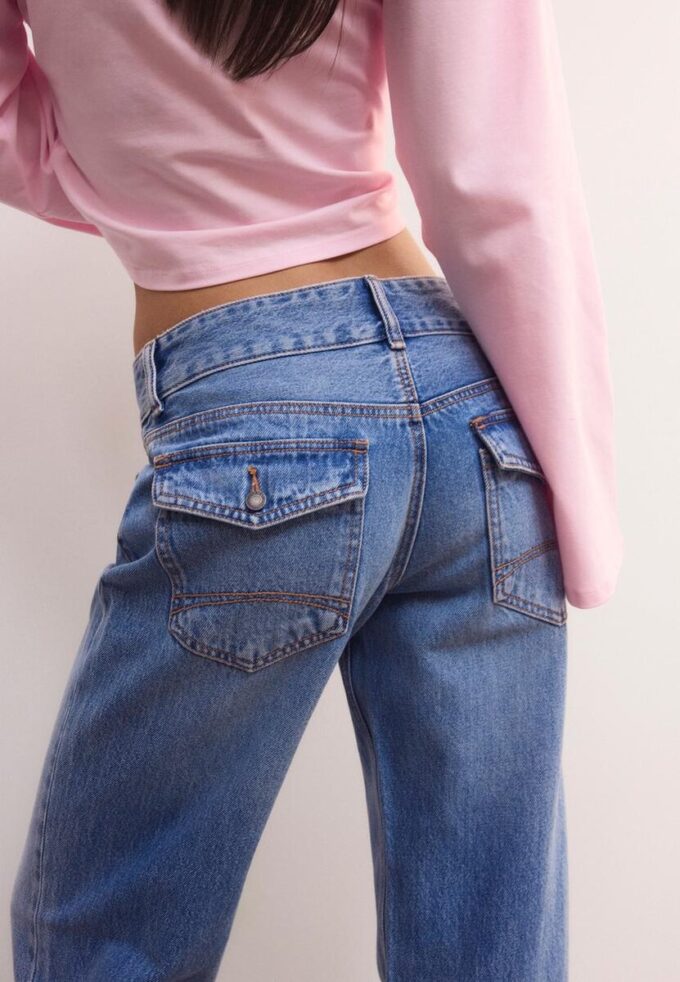 Double Metal Button Straight-Leg Jeans Double Metal Button Straight-Leg Jeans