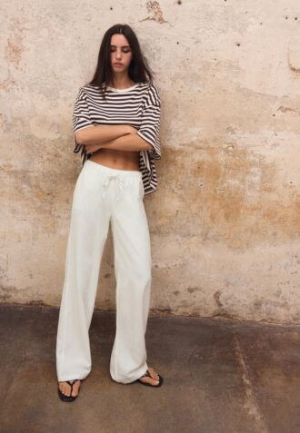 Drawstring Linen-Effect Trousers