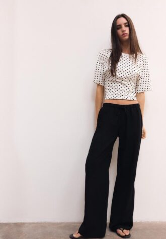 Drawstring Linen-Effect Trousers