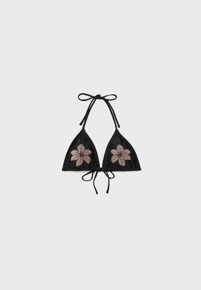Embroidered Flower Triangle Bikini Top Embroidered Flower Triangle Bikini Top