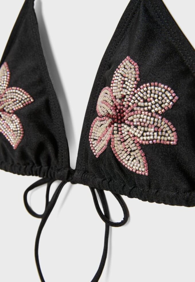 Embroidered Flower Triangle Bikini Top Embroidered Flower Triangle Bikini Top