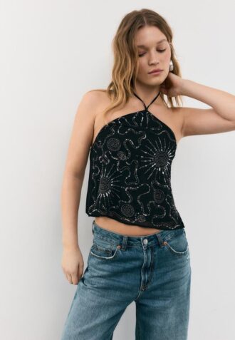 Embroidered Halter Top
