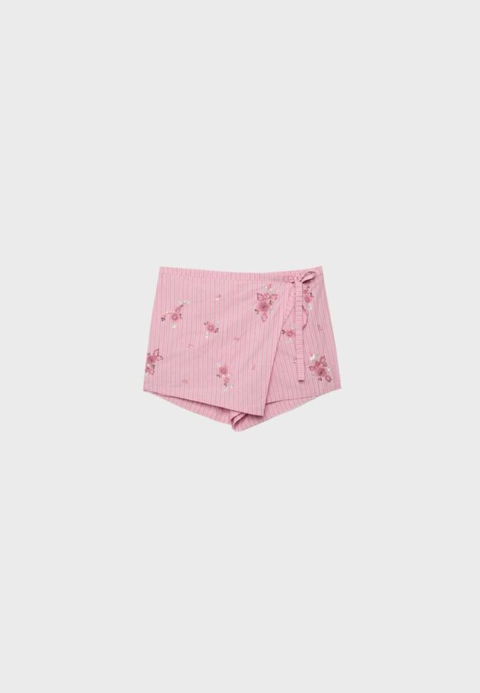 Embroidered Striped Sarong Mini Skort Embroidered Striped Sarong Mini Skort
