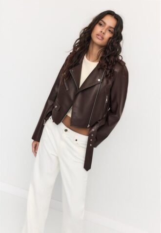 Faux Leather Biker Jacket with Belt