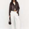 Faux Leather Biker Jacket with Belt Faux Leather Biker Jacket with Belt