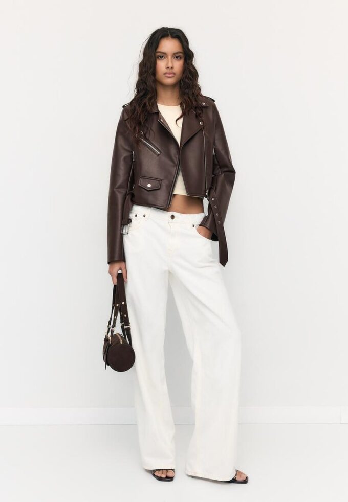 Faux Leather Biker Jacket with Belt Faux Leather Biker Jacket with Belt