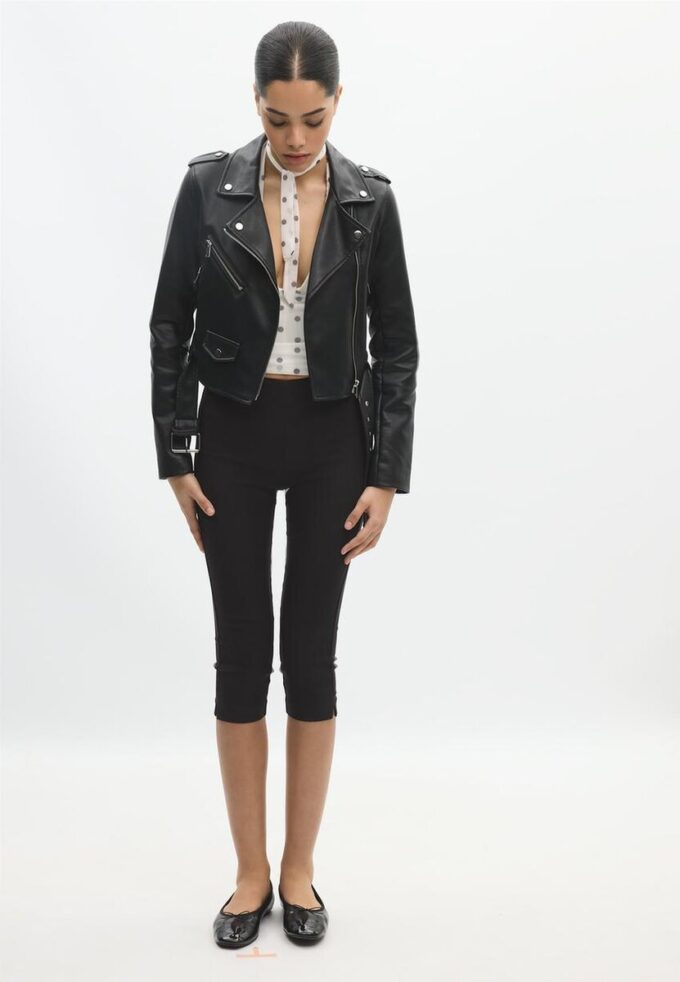 Faux Leather Biker Jacket with Belt Faux Leather Biker Jacket with Belt