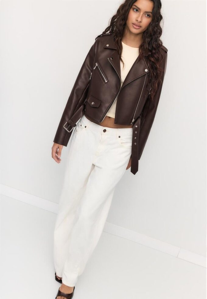 Faux Leather Biker Jacket with Belt Faux Leather Biker Jacket with Belt