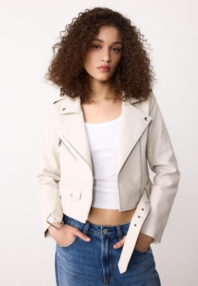 Faux Leather Biker Jacket with Belt