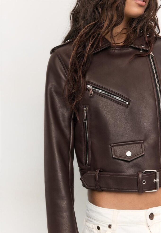 Faux Leather Biker Jacket with Belt Faux Leather Biker Jacket with Belt