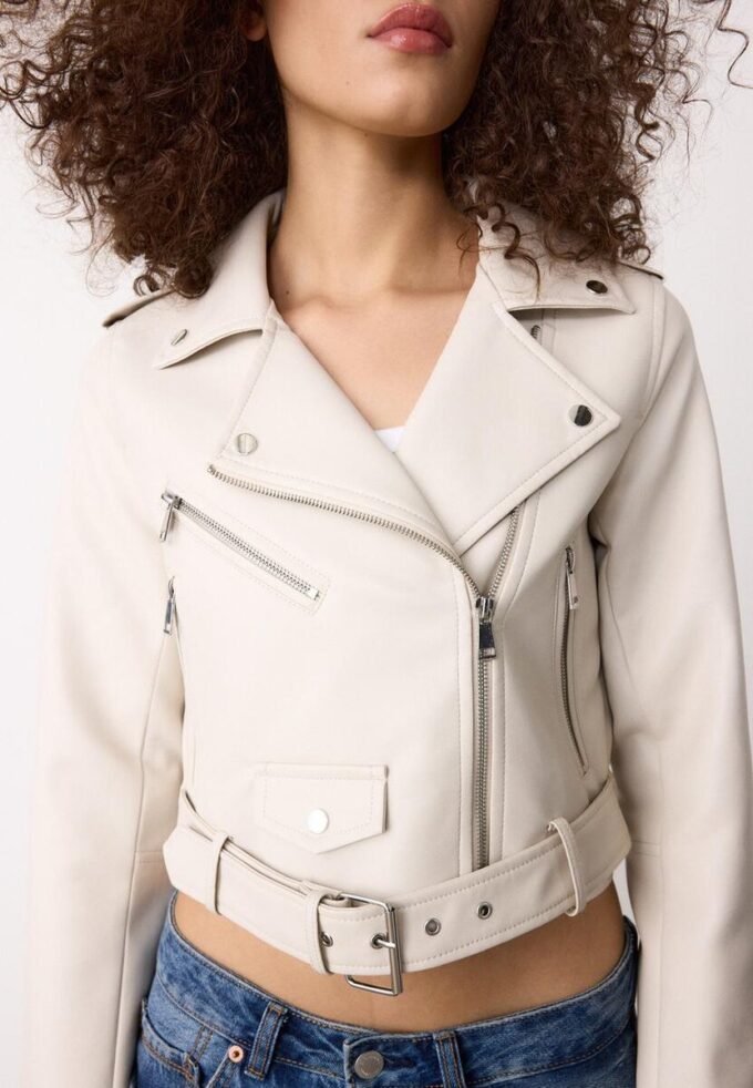 Faux Leather Biker Jacket with Belt