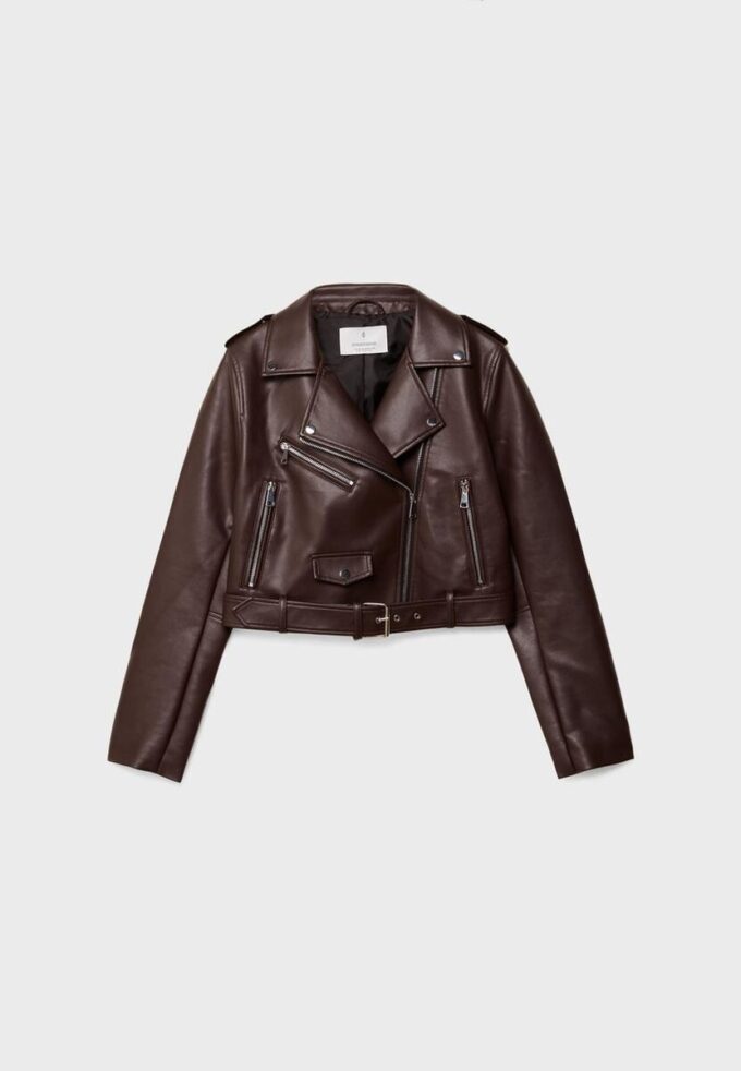 Faux Leather Biker Jacket with Belt Faux Leather Biker Jacket with Belt