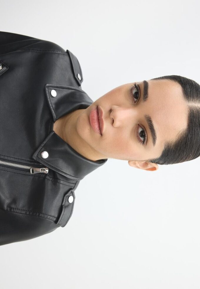 Faux Leather Biker Jacket with Belt Faux Leather Biker Jacket with Belt