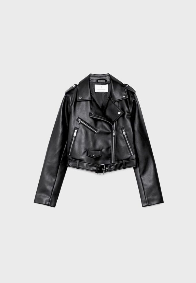 Faux Leather Biker Jacket with Belt Faux Leather Biker Jacket with Belt
