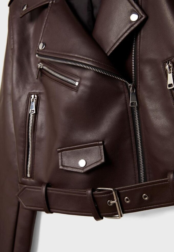 Faux Leather Biker Jacket with Belt Faux Leather Biker Jacket with Belt