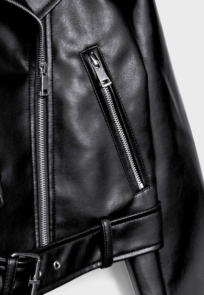 Faux Leather Biker Jacket with Belt Faux Leather Biker Jacket with Belt