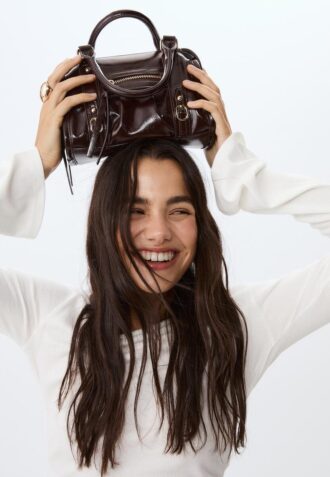 Faux Leather Crossbody Bowling Bag