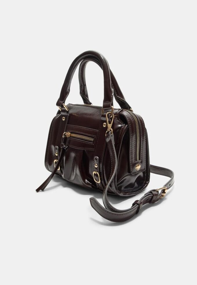 Faux Leather Crossbody Bowling Bag