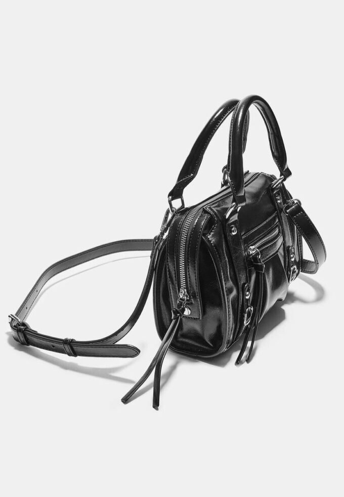 Faux Leather Crossbody Bowling Bag