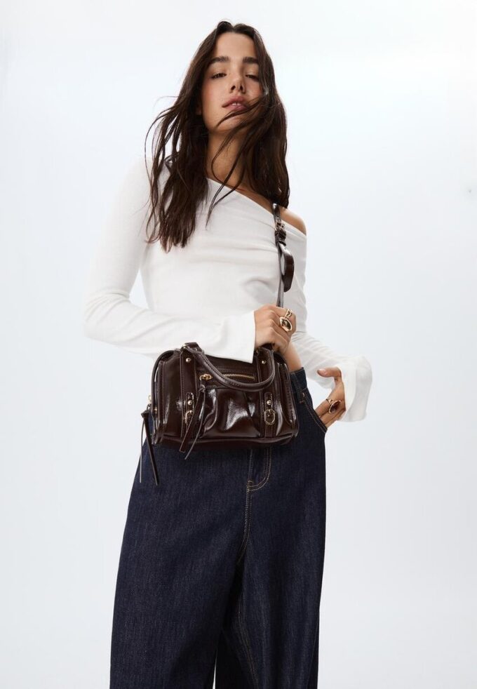 Faux Leather Crossbody Bowling Bag