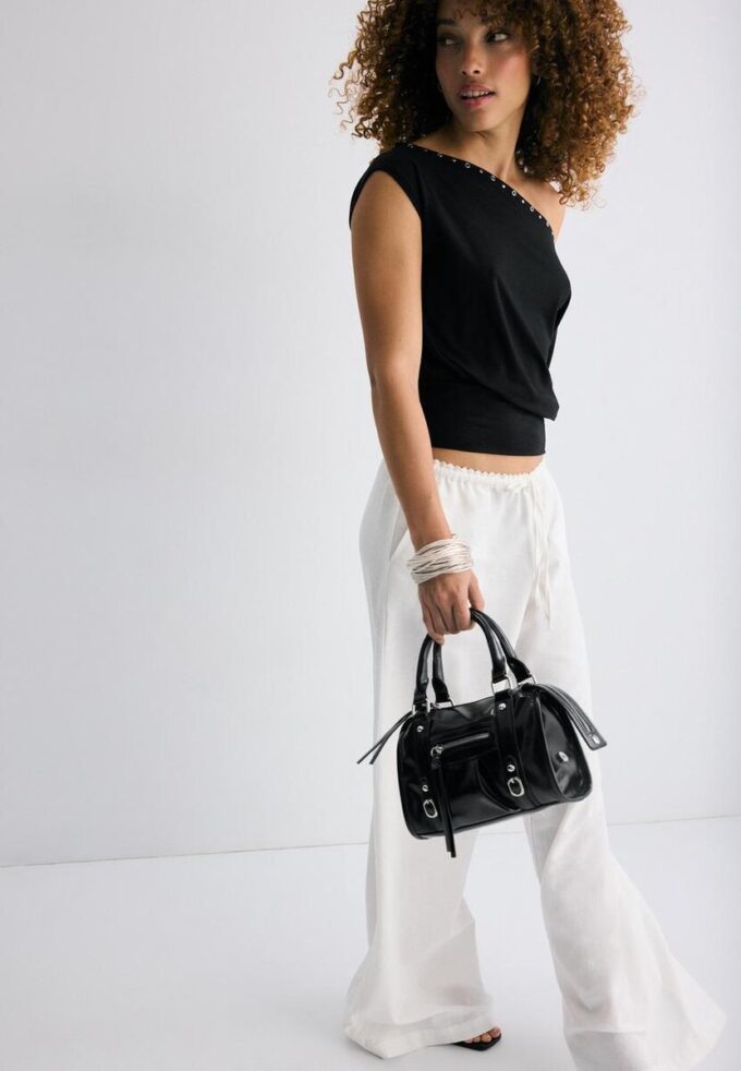 Faux Leather Crossbody Bowling Bag