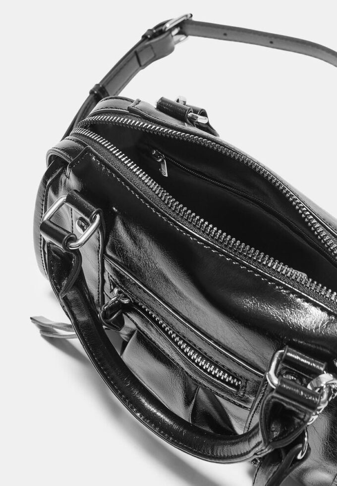 Faux Leather Crossbody Bowling Bag
