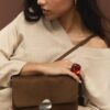 Faux Suede Bag with Asymmetric Metal Clasp
