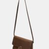 Faux Suede Bag with Asymmetric Metal Clasp