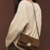Faux Suede Bag with Asymmetric Metal Clasp